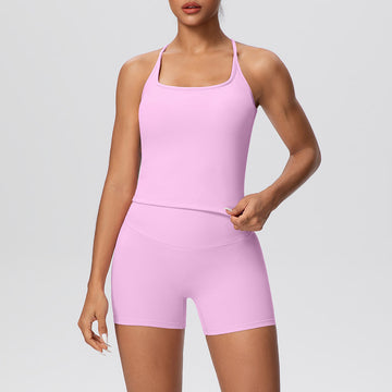 Skin-friendly I-shaped Beautiful Back Sports Vest, Yoga Shorts 2 Pcs Set