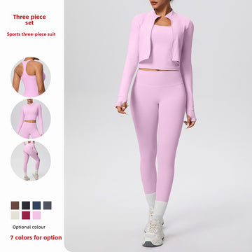 Skin-friendly Zipper Long-sleeved Jacket Fitness Clothes Yoga Three-piece Set