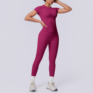 Seamless Needle Quick-drying Knitted Short-sleeved Peach Hip Breathable Hip Lift Fitness Pants Yoga Set