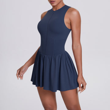 Naked Outdoor Running Fake Two-piece Zipper Stand-up Collar Tennis Skirt