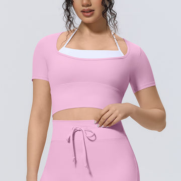 Nude-feel Sports Short-sleeve Training Top with Padded Chest Pads