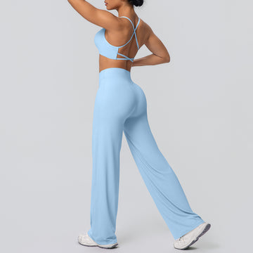 Naked High Waist Sports Trousers Sexy Shoulder Straps Running Bra Yoga Set