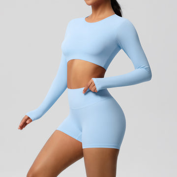Skinny Polished Long-sleeved Chest Pad Yoga Set