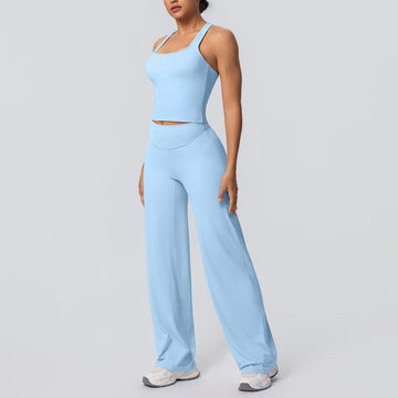 Quick-drying Fitness Clothe  Nude Sports Vest High-waisted Straight Pants Yoga Set.