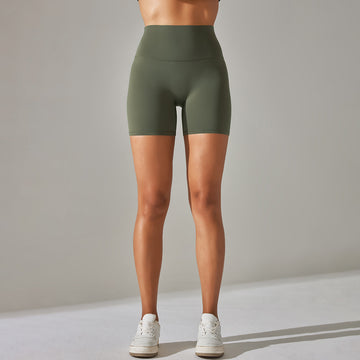 Double-sided Brocade Polished Nude Breathable Yoga Shorts Peach Hip Three-point Pants