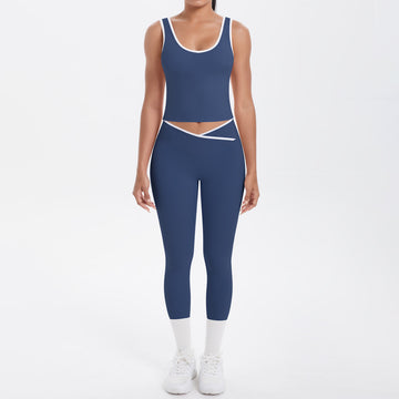 Naked Contrast Sports Vest High Waist Shaping Leggings Yoga Set