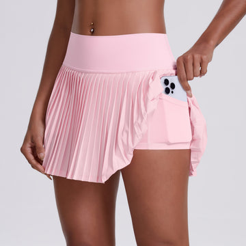 New double-layer anti-light pleated tennis skirt side pocket three-point sports culottes fitness skirt