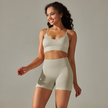 Seamless Knitted Breathable Bra Quick-drying Running Tight Shorts Fitness Set