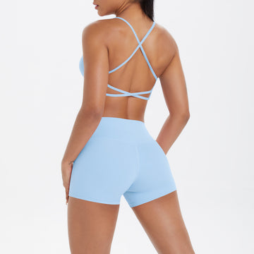Sexy Skin-friendly Back Suspenders Sports Bra High Waist Breathable Yoga Shorts Fitness Set