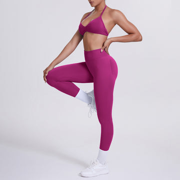 Seamless High Waist Peach Hip Sports Pants Fitness Yoga Set