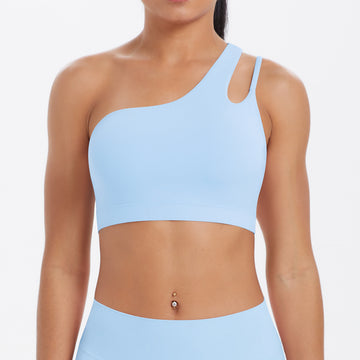 One Shoulder Beauty Back Nude Feeling Gathering Sports Underwear Yoga Bra