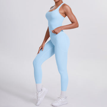 I-line Beautiful Back Sports Tank Top Pocket Yoga Pants Fitness Set