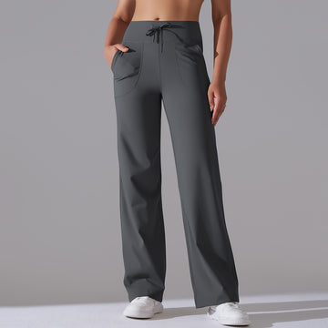Sports Drawstring Wide-leg Pants Loose Nude High-waisted Yoga Trousers