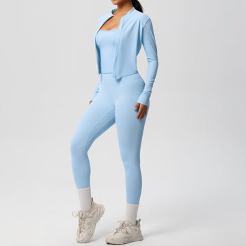 Naked Sling Vest Sports Zipper Long Sleeve Jacket Fitness Three-piece Set