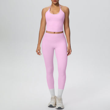 Nude Feel Rope Strap Strap Yoga Vest Tight Leggings Set