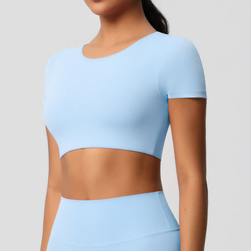 Naked Skin-friendly Tight Yoga Short Sleeves Chest Pad