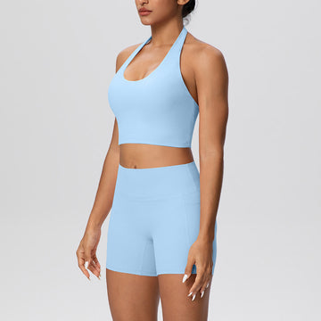 Skin-friendly Back Gathering Sports Bra Pocket Sports Shorts Set