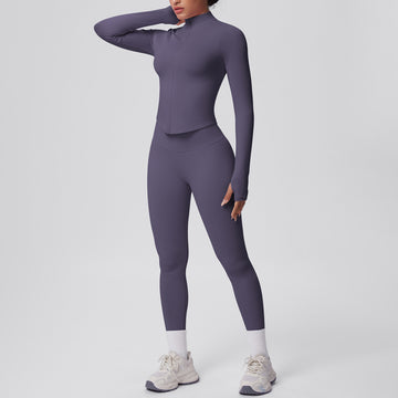 Seamless Knitted Zipper Long Sleeve Jacket Skinny Quick Drying Yoga Leggings Fitness Yoga Set