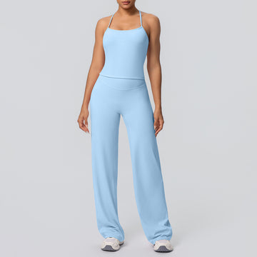 Naked Sports Sling Vest Belly High Waist Straight Pants Yoga Set