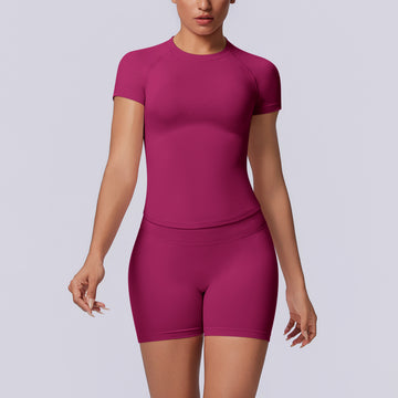 Seamless Quick-Drying Short Sleeve T-Shirt High Waist Peach Hip Lift Yoga Set