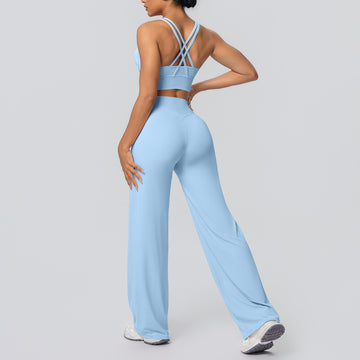 Sexy Cross Bra Loose Straight Pants Yoga Set