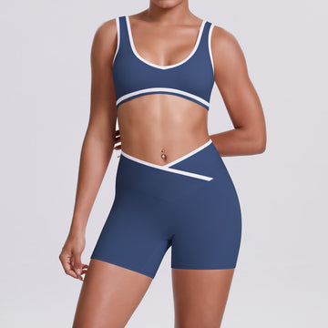 Naked Contrasting Sports Bra High Waist Shaping Sports Shorts Yoga Set