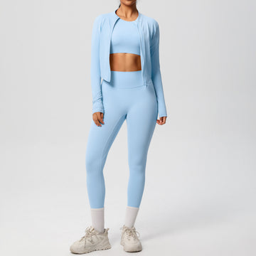 Skin-friendly Sports Zipper Long-sleeved Jacket Fitness Yoga Three-piece Set