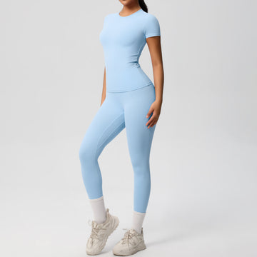 Naked Skin-friendly Sports Elastic Short Sleeve T-Shirt High Waist Fitness Yoga Set