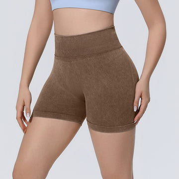 Seamless Knitted Sand Washed High Waist Hip Lift Sports Shorts