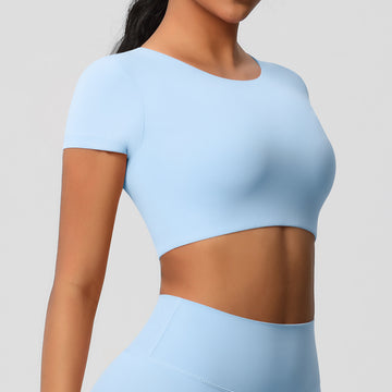 Naked Skin-friendly Tight Yoga Short Sleeves Chest Pad
