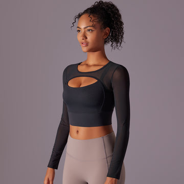Sexy Mesh Long-sleeved Running Quick-drying Sports Bra