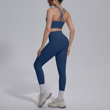 Naked solid color sexy cross shoulder strap beautiful back sports bra running fitness pants yoga suit