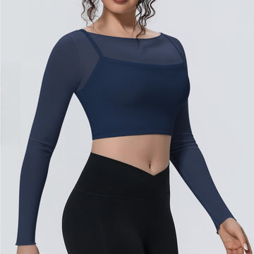 Sexy Mesh Long-sleeved Chest Pad Quick-drying Sports Top