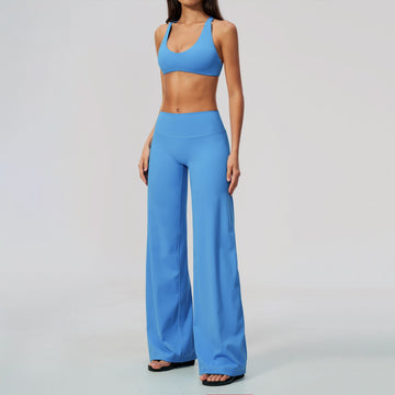 New Cross-hollowed Bra Belly High Waist Peach Hip Flared Pants Outdoor Sports Yoga Set 5558