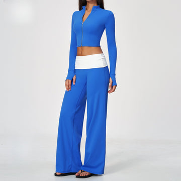 Stand-up Collar Zipper Slim Yoga Suit Two-piece Set 9666