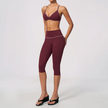 New Beautiful Back Bra High Waist Belly Sports Cropped Pants Fitness Set 9615