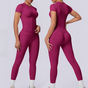 Seamless Needle Quick-drying Knitted Short-sleeved Peach Hip Breathable Hip Lift Fitness Pants Yoga Set