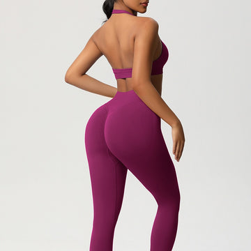 Seamless Knitted High-waisted Peach Hip Sports Trousers Fitness Yoga Set