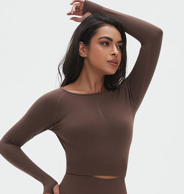 Seamless Knitted Long Sleeve T-Shirt Moisture Wicking Fitness Sportswear