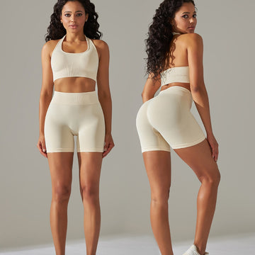 Seamless High Waist Belly Tight Shorts Sports Bra Fitness Two-piece Set
