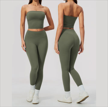 New Tube Top Yoga Set High Waist Peach Hip Leggings Sportswear 8793