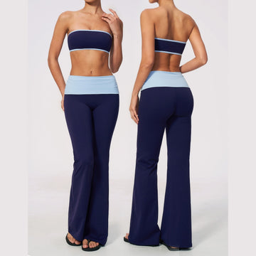 Naked Contrast Color Yoga Wipe High Waist Belly Quick Drying Micro-pull Fitness Clothing Set 2570