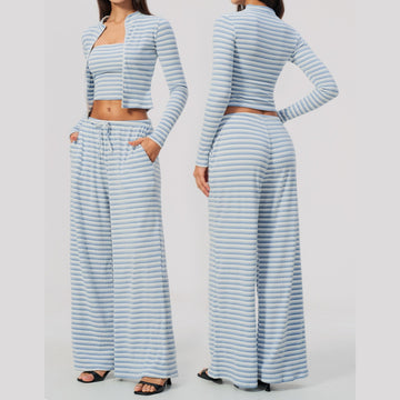 New Yoga Suit Striped Running Exercise Fitness Suit Three-piece Set 4556