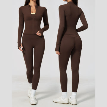 New Sports Long-sleeved Zipper Jacket Breathable and Quick-drying Fitness Yoga Set 6116