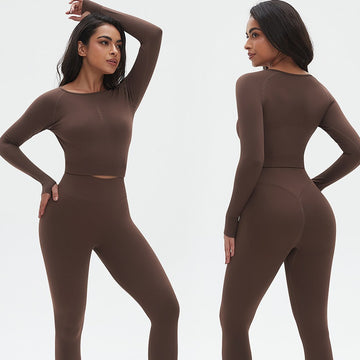 Seamless Pleated Peach Tight Fitness Yoga Set