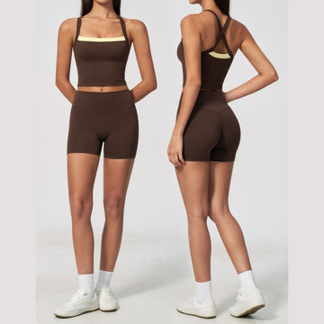 New Nude Beauty Back Yoga Vest Sports Running Set 6116