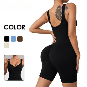 Custom Seamless Threaded V-Neck Jumpsuit Yoga Jumpsuit S021