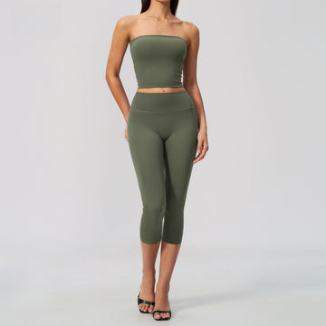 New Yoga Tube Top with Chest Pad Hip Lift and Belly Sweatpants Fitness Two-piece Set 8793