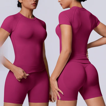 Seamless Quick-Drying Short Sleeve T-Shirt High Waist Peach Hip Lift Yoga Set