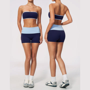 New Tube Top Yoga Suit Contrasting Colors Hip Lift Yoga Shorts Sports Set 2570